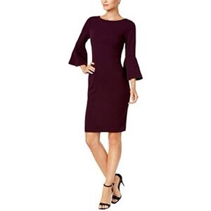 Calvin Klein Women's Peplum Sheath Dress Long Bell Sleeve Eggplant Purple 6
